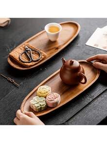1 件不对称设计的独特木质托盘，适用于食物、小吃、饮料、寿司、甜点、蛋糕、面包、珠宝、早餐托盘、茶盘、便携式木制托盘、食物托盘、厨房用品、家居装饰 - 棕色 - 查看 9