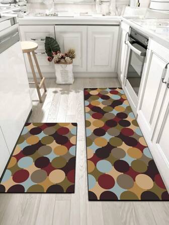 1pc Diatomite Kitchen Floor Mat, Multi-Color Mosaic Circular Pattern, Light Luxury Minimalist Style, Anti-Fatigue Cushion Kitchen Carpet, Water-Absorbing And Easy-To-Clean, About 3mm Thickness, Can Be Trimmed To Size, Comfortable Silicone Rubber Mat, Top Fabric, Middle Foam, Bottom Rubber, Suitable For Kitchen, Bathroom, Entryway, Laundry Room