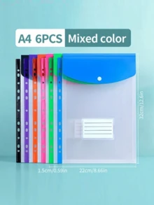 12pcs A4 Large Capacity Loose-Leaf File Folders, With 11-Hole Binder Rings, Made Of Modern PP Material, Expandable Button And Label Pockets, Suitable For School, Home, Office, Attendance, Travel - Portable Design, Back To School, School Supplies - Multicolor - View 3