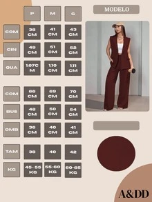 Casual Suit Vest Set Women - 酒紅色 - 查看 5