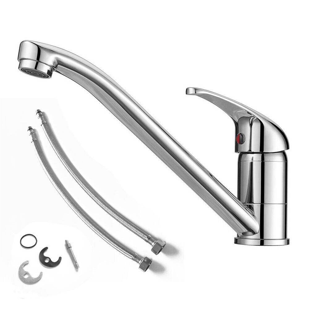 Sink Mixer Taps Swivel Spout Single Lever Tap Mono Chrome Faucet Modern Kitchen Silver - Silver - View 5