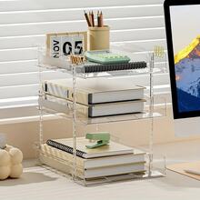 LINKOOL 2/3/4 层亚克力桌面整理器，带可拆卸隔板 - 透明轻质嵌入式或独立式文件存储，适用于办公室、家庭、A4 纸、信件和笔记本、多层搁板、透明材料学校用品、返校