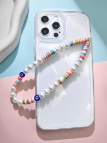 1 件彩色聚合物粘土波西米亚风格蓝眼睛手机壳配件、仿珍珠手机挂饰、相机和耳机挂绳 - 彩色 - 查看 2