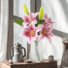 1件/3件/5件仿真花仿真植物装饰百合餐厅桌面书桌花瓶插花婚庆派对装饰仿真花花园插花仿真植物假花干花塑料花人造花