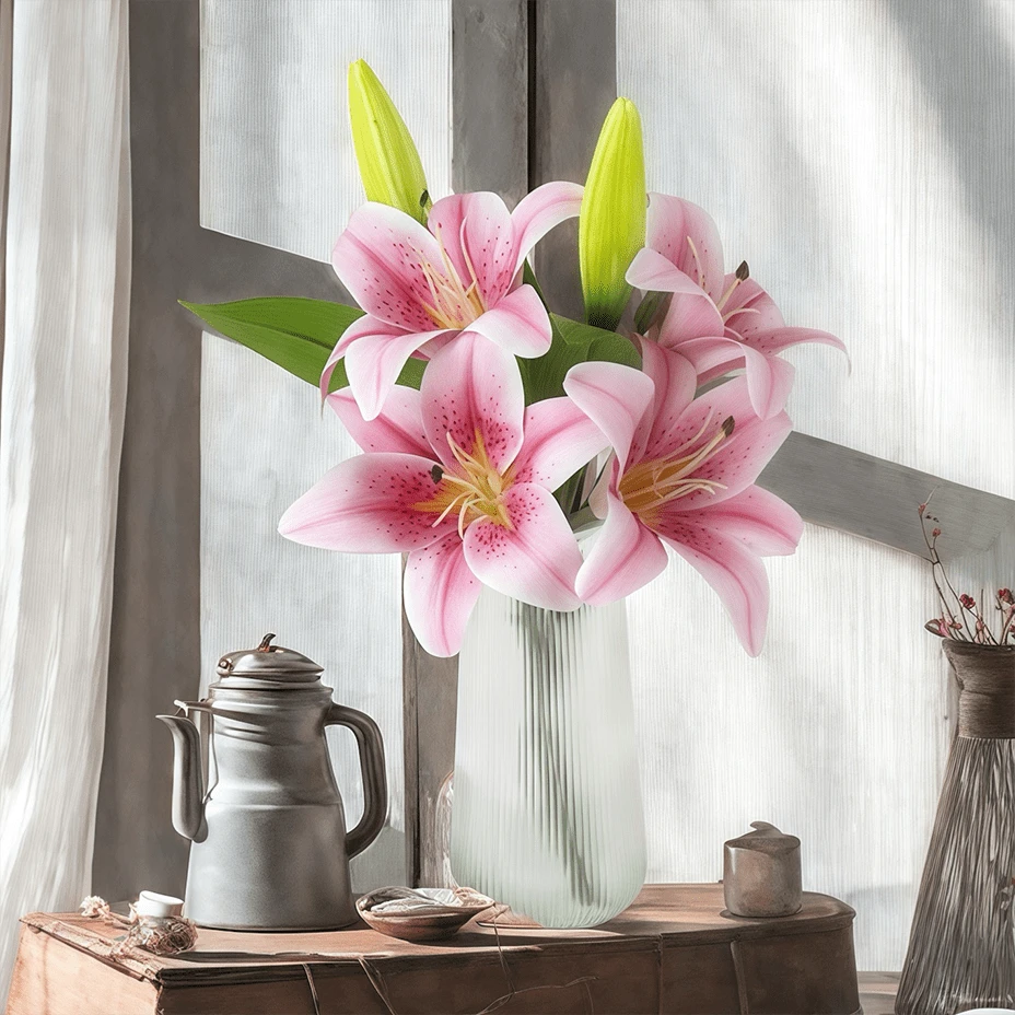 1件/3件/5件仿真花仿真植物装饰百合餐厅桌面书桌花瓶插花婚庆派对装饰仿真花花园插花仿真植物假花干花塑料花人造花