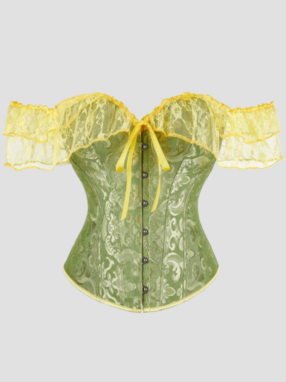Bustier ajustado de jacquard verde para mujer, con escote de hombros descubiertos, tirantes de encaje, cintura estilo corsé, adecuado para fiestas de Año Nuevo, San Valentín, uso en vacaciones, disfraz de Halloween, atuendo retro de verano