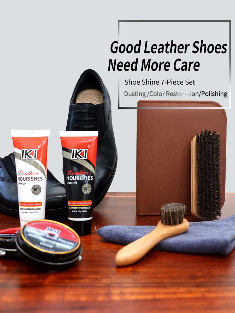 IKI Shoe Polish And Care Set 7 Piece - Men's And Women's Shoe Polish Set, Brown, Black, Neutral Shoe Polish Set - màu đen - Xem 1