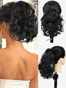 12-Inch Claw Ponytail Hair Extensions, Black, Light Brown, Chocolate Brown, Multi-Color Deep Wave Heat-Resistant Synthetic Ponytail Wigs, Curly, Suitable For Women's Daily Wear, Cosplay, Christmas, Music Festivals, Carnivals, Holiday Parties And More - Multicolor - View 11