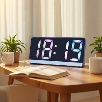 1pc Digital Alarm Clock, Electronic Desk Table Clock With Large Time Display, Nightlight, Silent For Bedroom, Minimalist Design