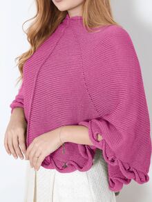 Women's Poncho Coat Knit Cape Elegant Blouse Winter Cold Warm Marrie Knit - 藕粉色 - 查看 1