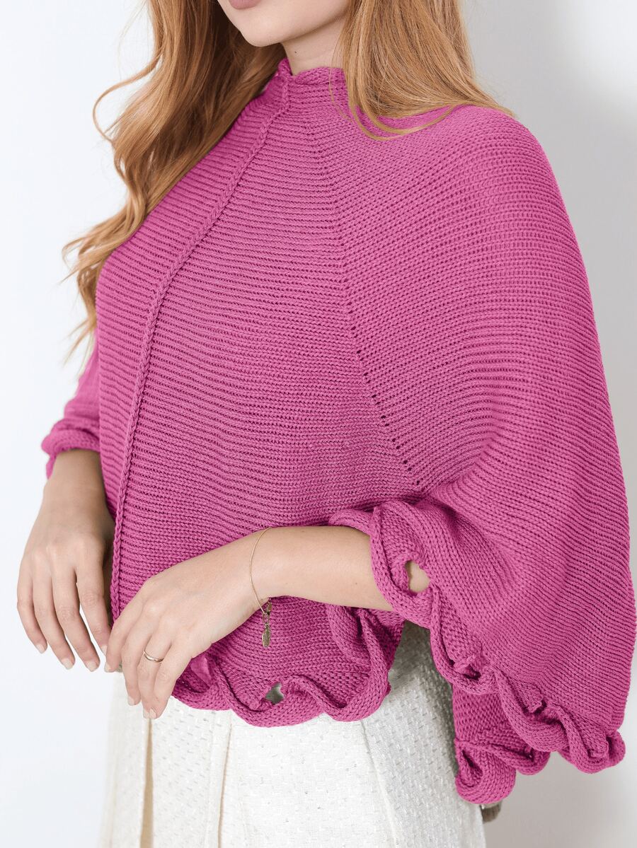 Women's Poncho Coat Knit Cape Elegant Blouse Winter Cold Warm Marrie Knit - 藕粉色 - 查看 1