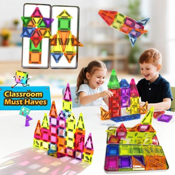 Baldosas magnéticas para niños de 4 a 8 años, juguetes Toddler, juguetes de construcción de bloques magnéticos, juguetes STEM para exteriores, regalos para niños y niñas de 3+ años, mini baldosas de bolsillo para el aula imprescindible, color aleatorio