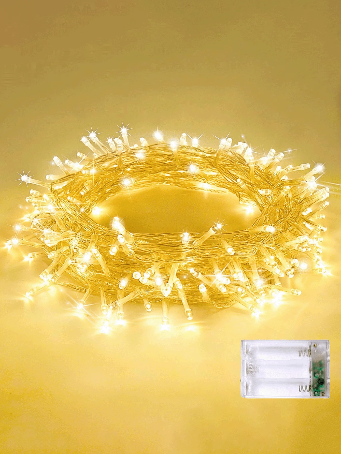 Warm White Fairy Lights Battery-Powered String Lights, 393.7 Inches 100 Shiny LED Light Strips, Indoor Warm Atmosphere Outdoor Flickering Starlight String Lights, Suitable For Home Bedroom Wedding Party DIY, Christmas Decorations, Festival Courtyard Decorations, Warm White Ambience - Trắng vàng - Xem 1