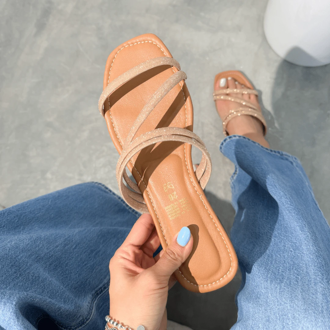 Andy Sandalias de tacón alto para mujer, adecuadas para playa, citas, fiestas, sandalias de tacón grueso con punta cuadrada - Oro rosa - Ver 1