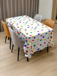 1pc Disposable Colorful Polka Dot Balloon Plastic Table Cover, Durable, Suitable For Rectangular Tables, Birthday Party, Celebration, Party Dining Table Decor | Holiday Tablecloth | Decorative Design, Dining Table Decor, All Seasons