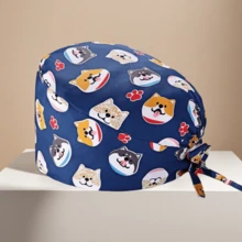 1 件女士涤纶印花图案护士帽，抗菌防尘，可调节抽绳设计，吸汗带衬里，口罩带钩，适合医生、护士、美容师、兽医和家政工作者