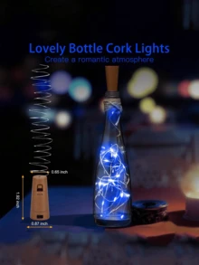 10pcs-Wine Bottle Lights With Cork, String Lights Waterproof Battery Operated For Jar Party Wedding Christmas Festival Bar Decoration, Mini Fairy Lights For Wine Bottle DIY Party, Halloween Decorations, Warm White - Màu xanh lam - Xem 4