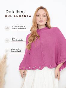 Women's Poncho Coat Knit Cape Elegant Blouse Winter Cold Warm Marrie Knit - 藕粉色 - 查看 2