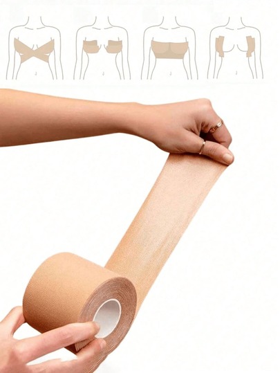 5م/لفة شريط رفع الصدر غير مرئي، قماش مطاطي قابل للتنفس لرفع الصدر، شريط لاصق لبرا الدفع، شريط رفع الصدر للنساء بدون وسائد وحمالات