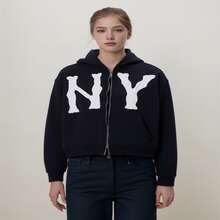 2025 Spring New Style  Letter Zipper Hoodie, Digital Printing Coat  Letter  Colorblock  Figure    Casual  Cute    Pocket  Zipper  Drawstring    Home - 黑色 - 查看 3