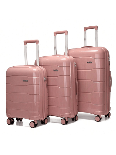 Um conjunto de bagagem, incluindo uma mala de três peças de 20+24+28 polegadas, uma bagagem de mão expansível de 24+28 polegadas, uma mala de viagem rígida de ABS, uma bagagem de mão de 20 polegadas, uma capa para senha e uma mala de viagem executiva com rodinhas.