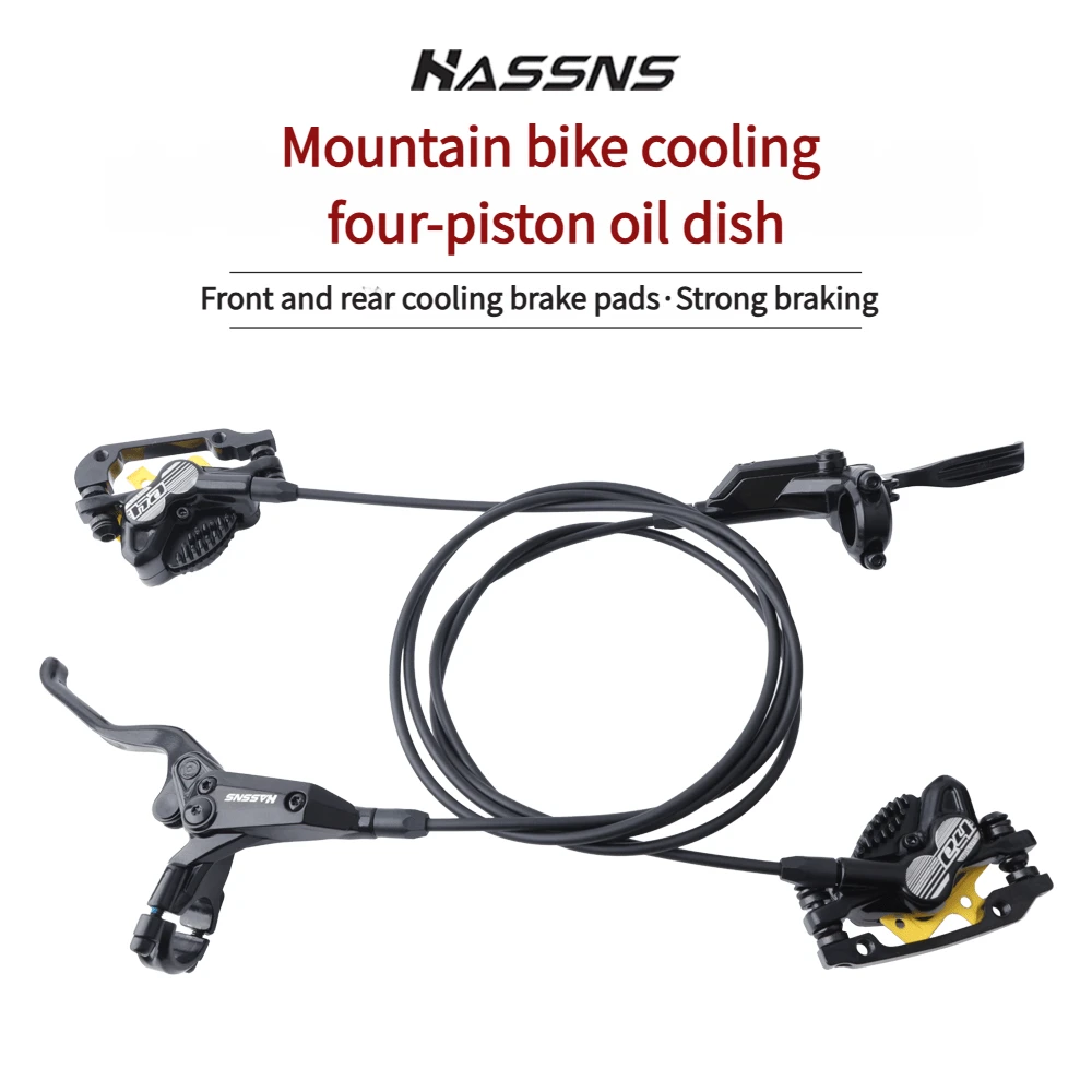 Hassns E4 Hydraulic Brakes Mtb 4 Pistons Disc Brakes For Mountain Bike Rotor 160mm Bicycle Brake Caliper Set 800/1450mm Cycling - Black - View 1