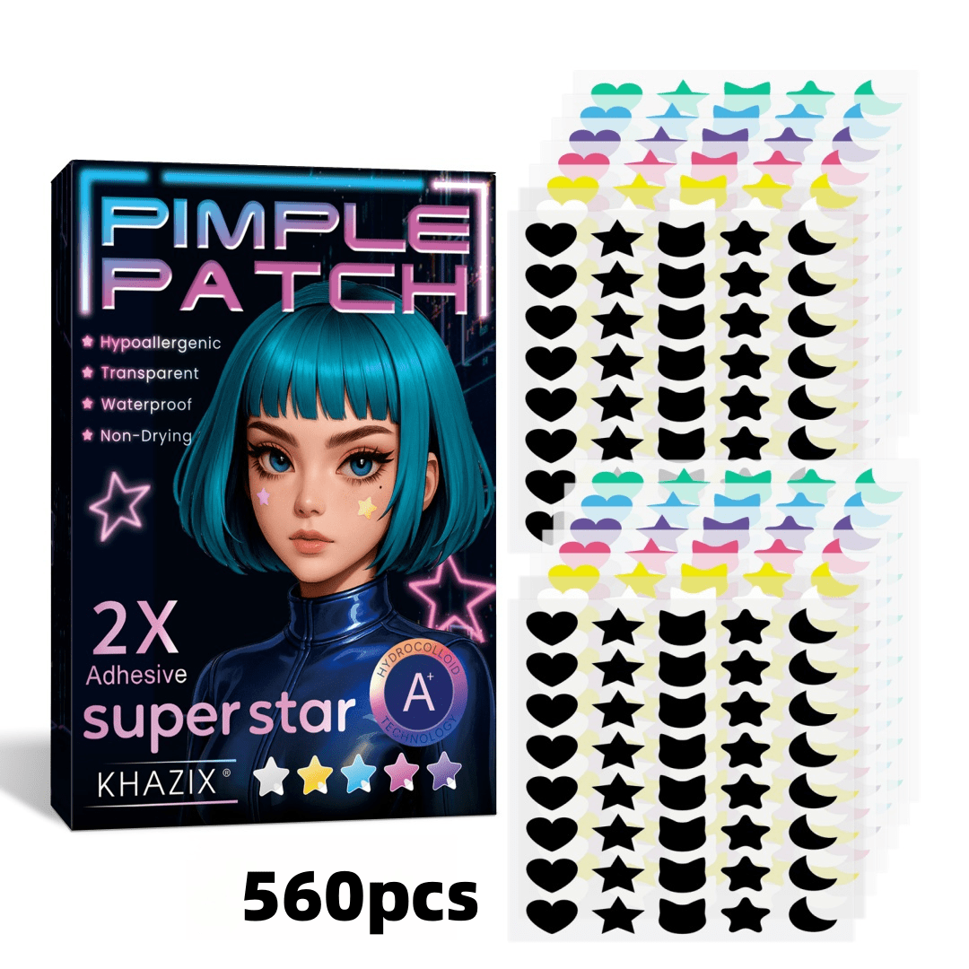 560片卡通痘痘贴，多种颜色和尺寸，面部痘痘贴，星月熊痘痘贴