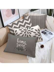 4 件现代几何拉链枕套 - 方形装饰枕套，几何图案，复古天鹅绒材质，可机洗，简约时尚线条设计，拉链开合，家居装饰靠垫套，适用于沙发、床、汽车、客厅、卧室，无枕芯