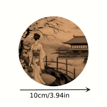 6pcs Japanese Cherry Blossom & Samurai Wooden Coaster Set - Traditional Torii Gate, Pagoda, And Dragon Designs, Ideal For Coffee Mugs, Glassware - Perfect Holiday Gift