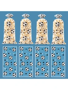 50个足球图案礼品袋，塑料透明礼品袋，简约风格足球运动主题设计，搭配黑白足球图案装饰，适用于生日、婚礼、派对用品、节日派对装饰用品、礼品包装用品 - 黑白足球 - 查看 2