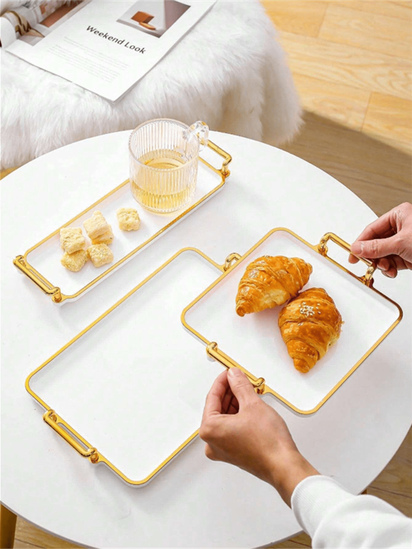 1pc Modern Luxury Design Serving Tray With Handle, For Cakes, Snacks, Weddings, Home Use