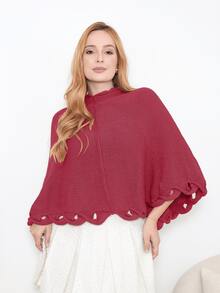 Women's Poncho Coat Knit Cape Elegant Blouse Winter Cold Warm Marrie Knit - 紫紅色 - 查看 5