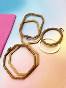 复古多边形装饰框、多边形绣花箍、柔韧仿木纹深棕色、DIY刺绣和针线活制作框 - 銅色 - 查看 1