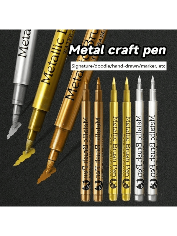 3pcs/Set Metallic Marker Pens - Set Of 3 Gold, Silver, And Copper Permanent Paint Pens For Crafts, Scrapbooking, And Fabric Art - Vibrant Colors And Smooth Application School Supplies,Back To School