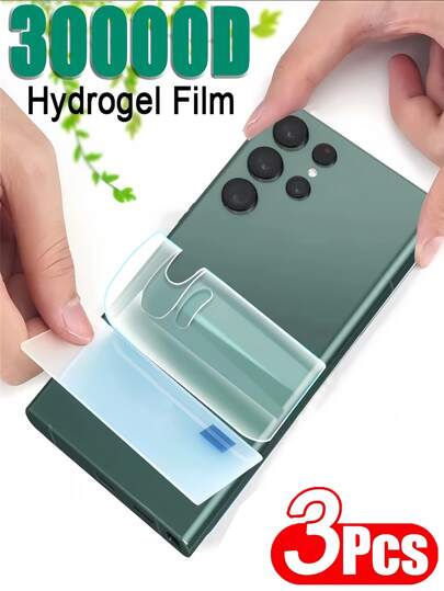 Película protetora traseira de hidrogel 3 peças compatível com iPhone 17/compatível com Samsung Galaxy, reparo automático de arranhões, capa protetora amigável e resistente a arranhões, sem bolhas, toque suave e suave, sem poeira, à prova d'água, resistente a impressões digitais e arranhões, película protetora traseira, itens essenciais para proteção de tela, aplicável para proteção diária, escritório, protetor de tela de telefone residencial, acessórios para telefone à prova de choque e antiqueda