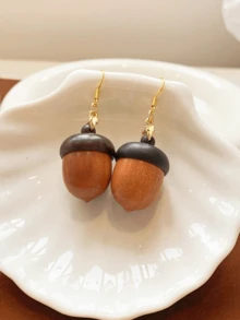 1 Pair Fashionable Creative Acorn Openable Dangle Earrings, Suitable For Women On Any Occasion - Brown - View 4
