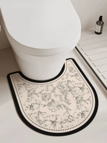 1/3 Pieces Set Of Retro Bathroom Set, Sketch Floral Pattern, Non-Slip Absorbent Floor Mats, Diatom Mud Floor Mats, Retro Decorative Floor Mats, Bathroom U-Shaped Toilet Mats, Wash Basin Absorbent Foot Mats, 2.5mm Thickness Back To School Entryway Decor Bathroom Kitchen Decor - Black Sketch Flowers - View 4