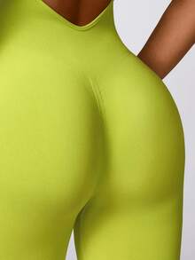 Seamless Long Fitness Jumpsuit High Compression Gym Yoga Sports Removable Pads