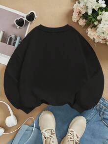 SUDADERA AFELPADA CUELLO REDONDO CON DISEÑO DE MARIPOSAS AZULES IDEAL PARA EL FRÍO - Negro - Ver 2