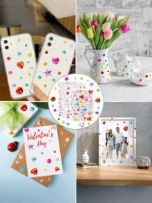 971pcs Crafts Gem Stickers Rhinestones For Crafts, DIY Decoration, Acrylic Bling Self Adhesive Rhinestone Jewel Stickers, Cute Star Heart Round Small Stickers For Women Adults, For Face Eye Body Makeup, Wrapping,Birthdays,Holidays,Back To School,School & Office Supplies - Multicolor - View 5