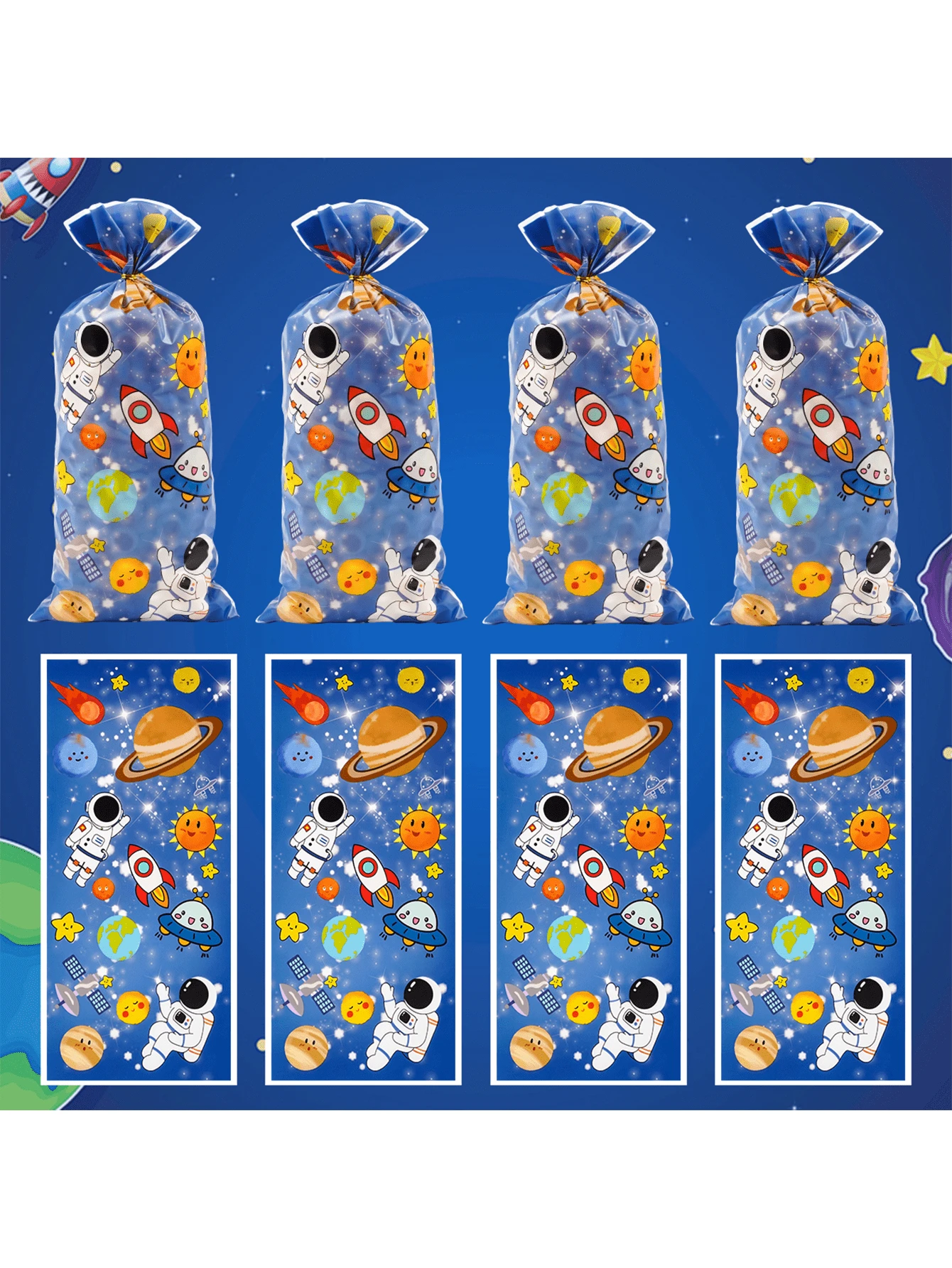 50个宇航员礼品包装袋，塑料和玻璃纸质礼品袋，科幻太空风格宇航员主题设计，带火箭星球宇航员装饰，适用于婚礼、生日派对用品、结婚礼物、礼品分发包装袋，便宜的东西