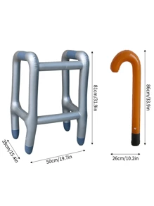 2pcs Inflatable Walking Assistance Device And Cane Set, Made Of PVC Material, Battery-Free, Realistic Props Suitable For Halloween, Christmas, Disability Stage Accessories, Inflatable Party Props