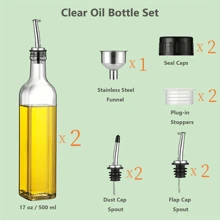 2pcs Oil & Vinegar Glass Bottles Set, 2x500ml, Transparent Bottles For Oil And Vinegar, With Pouring Spout, Funnel And Labels - Kitchen Olive Oil Glass Bottle Strainer