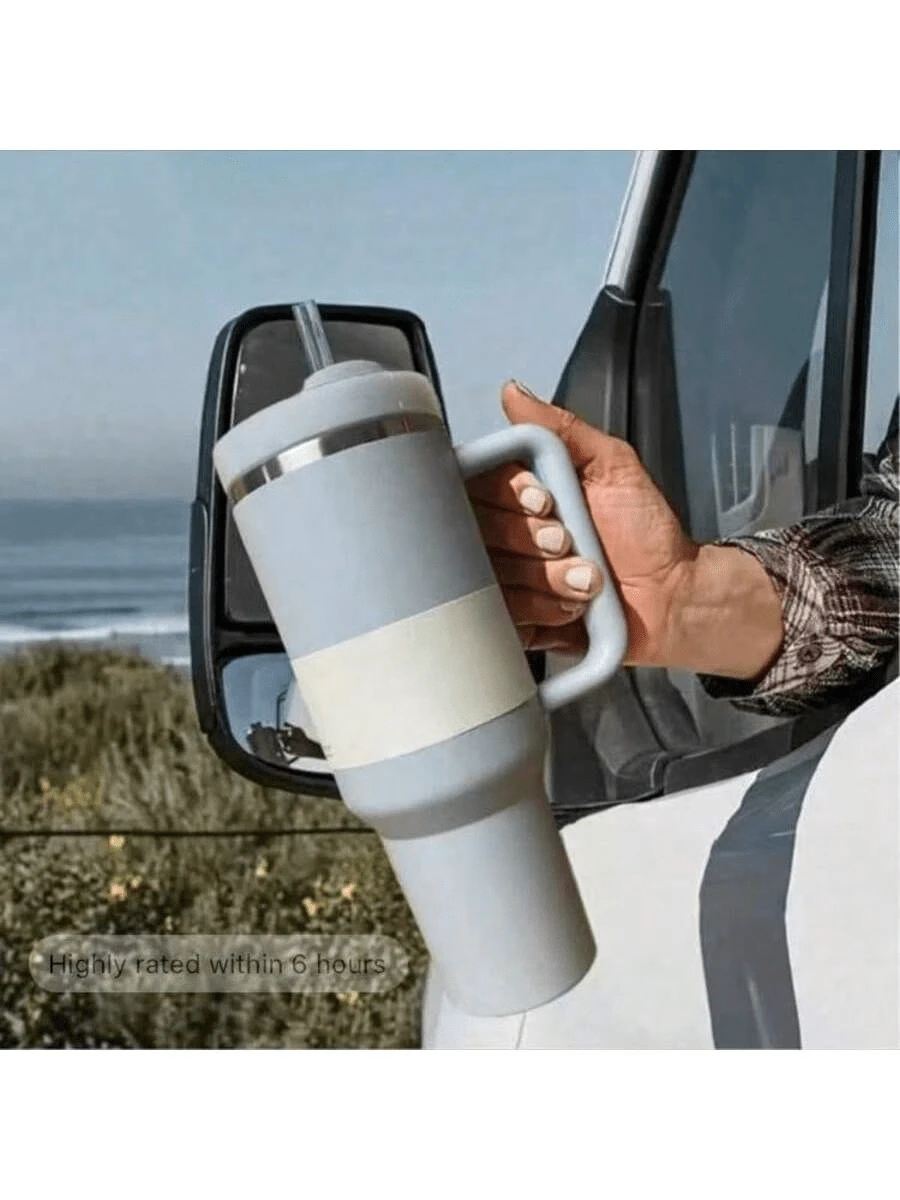 40 Oz H2.0 Tumbler With Handle, Double Walled Vacuum Insulated Stainless Steel Water Bottle Premium Summer Drinkware Portable Handy Flask Travel Mug Iced Coffee Cup For Outdoor Camping, Hiking, Driving, Travel,