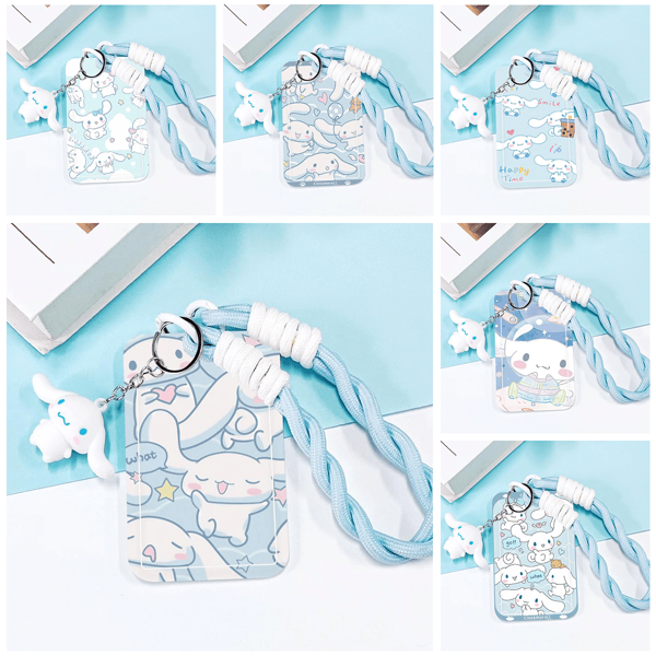 Sanrio Juego de tarjeta estudiantil del campus, tarjeta de transporte y funda protectora Sanrio Cinnamoroll con flores frescas, útiles escolares, de vuelta a la escuela