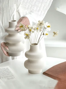 Juego de jarrones de cerámica, 1 jarrón blanco, utilizado para la decoración del hogar moderno, jarrón, utilizado para la decoración de la sala de belleza, decoración de mesa de boda estilo bohemio, banquete, centro de mesa de oficina (Blanco)