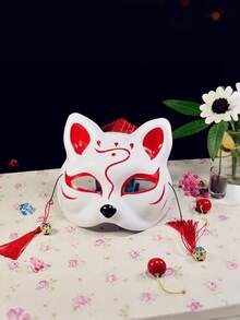 3pcs Cosplay Cat Mask, Hand Painted Half Fox & Japanese Style Anime Half Face Cover,Fox Mask Valentine's Day Animal Costume Party Accessories, Cute Kabuki Cosplay Half Face Masquerade Theater Mask Japanese Style,Halloween, Christmas