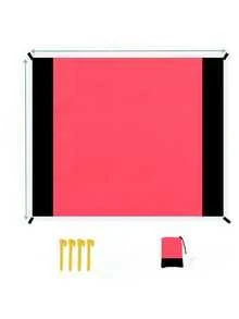 1 件超大沙滩毯，超大尺寸沙滩巾，可折叠野餐垫带口袋，轻便便携沙滩垫，速干户外野餐毯，耐用防沙沙滩巾，适合野餐、旅行、露营和徒步旅行，让您尽情享受无干扰的沙滩时光（尺寸 100*145cm→300*300cm，附赠 1 个收纳袋和 4 个地钉），全年可用，节省空间，易于携带。 - 玫紅色 - 查看 9