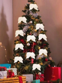 5/10/20pcs White Feather Angel Wings Decor, Christmas Tree Ornament, DIY Craft Supplies, Wreath Accessories Perfect For Christmas Home Party Decorations