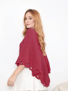 Women's Poncho Coat Knit Cape Elegant Blouse Winter Cold Warm Marrie Knit - 紫紅色 - 查看 6